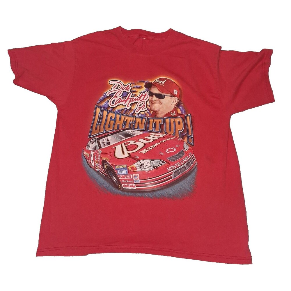 Vintage NASCAR T Shirt Dale Earnhardt Jr. Number 8 Budweiser Car Graphic LG